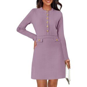 Fall 2025 Long Sleeve Bodycon Taro Sweater Dress for Women Winter Formal Mini